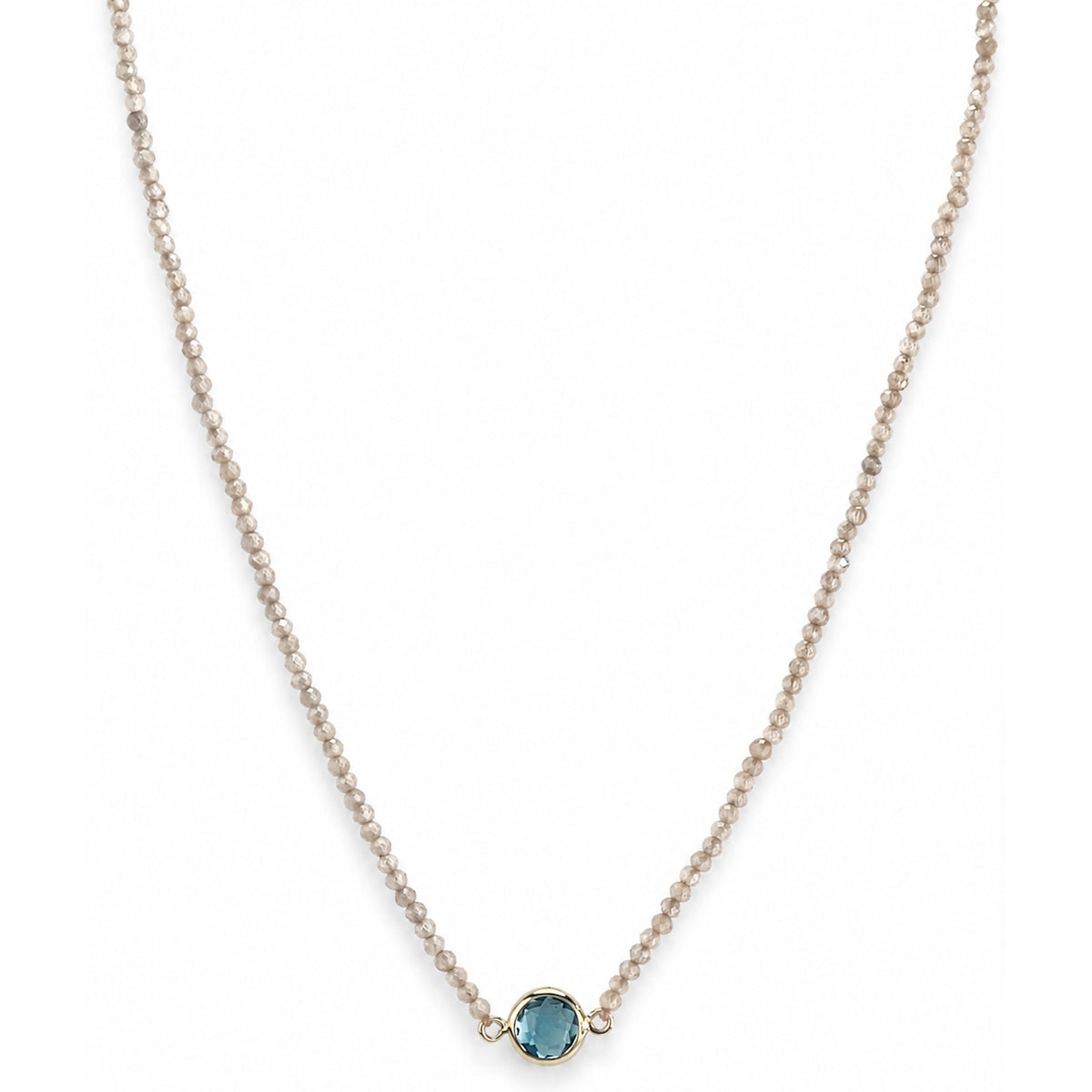 14k Brown Zircon & Swiss Blue Topaz Round Center Necklace