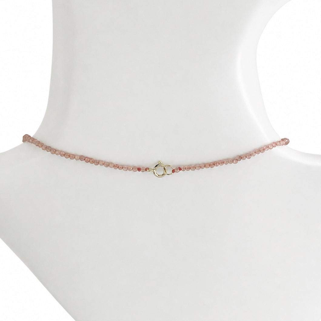 14k Peach Moonstone & Swiss Blue Topaz Round Center Necklace
