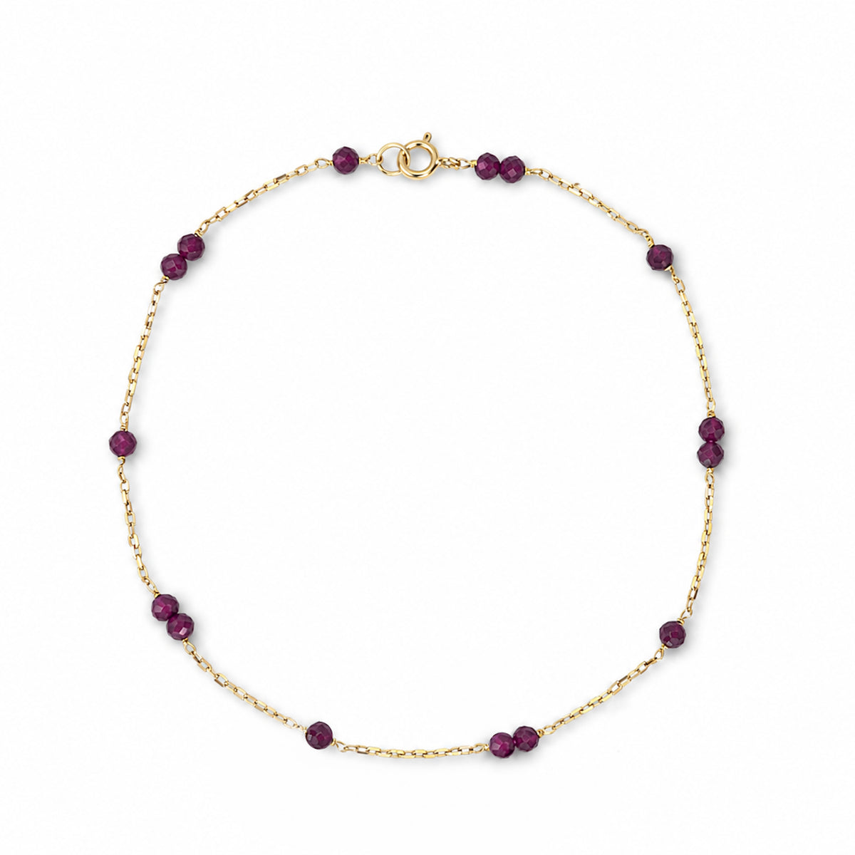 14k Gold Gemstone Station Anklet