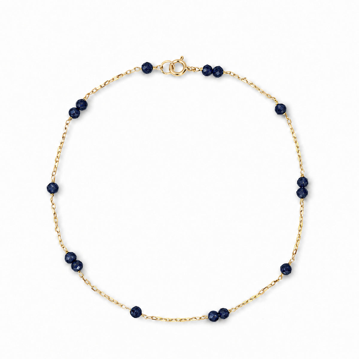 14k Gold Gemstone Station Anklet