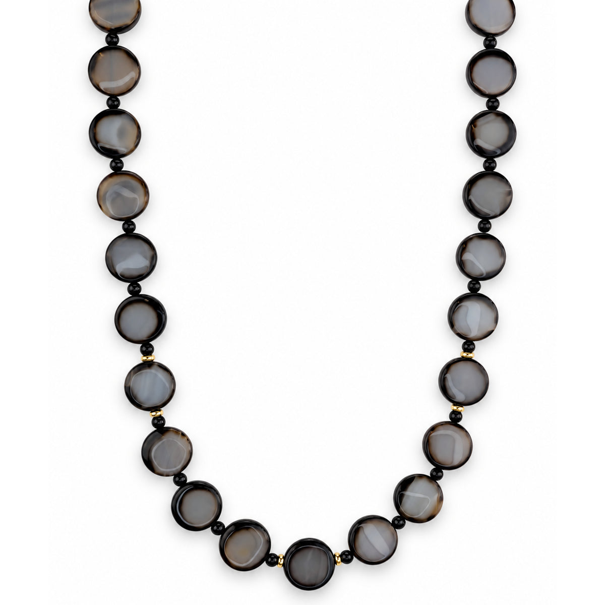 14k Black Onyx And Black Agate Coin Necklace