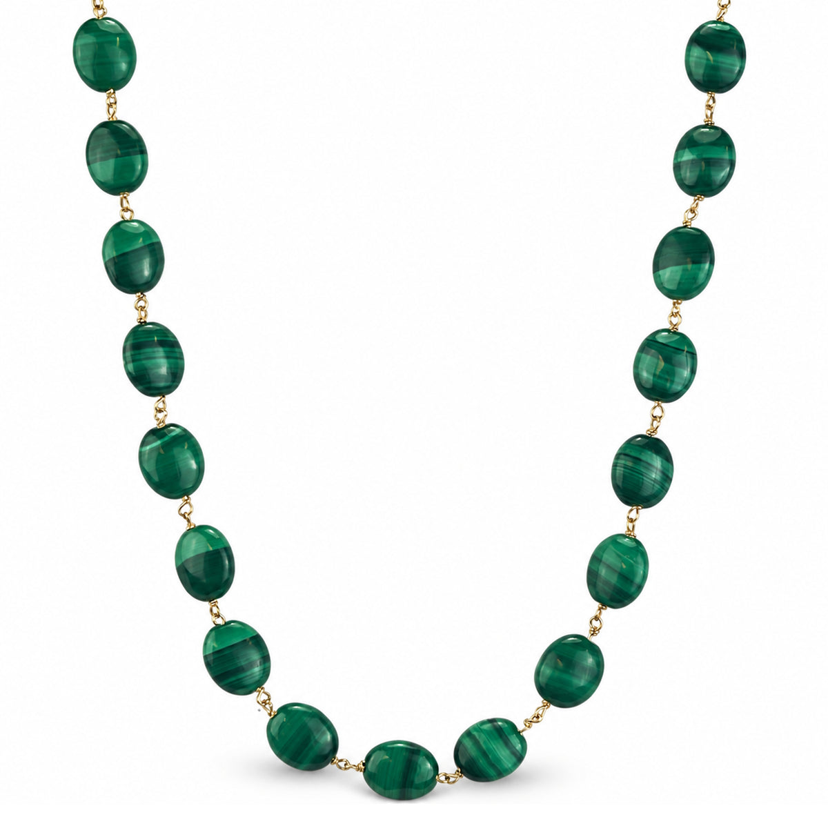 14k Malachite Flat Oval Link Necklace