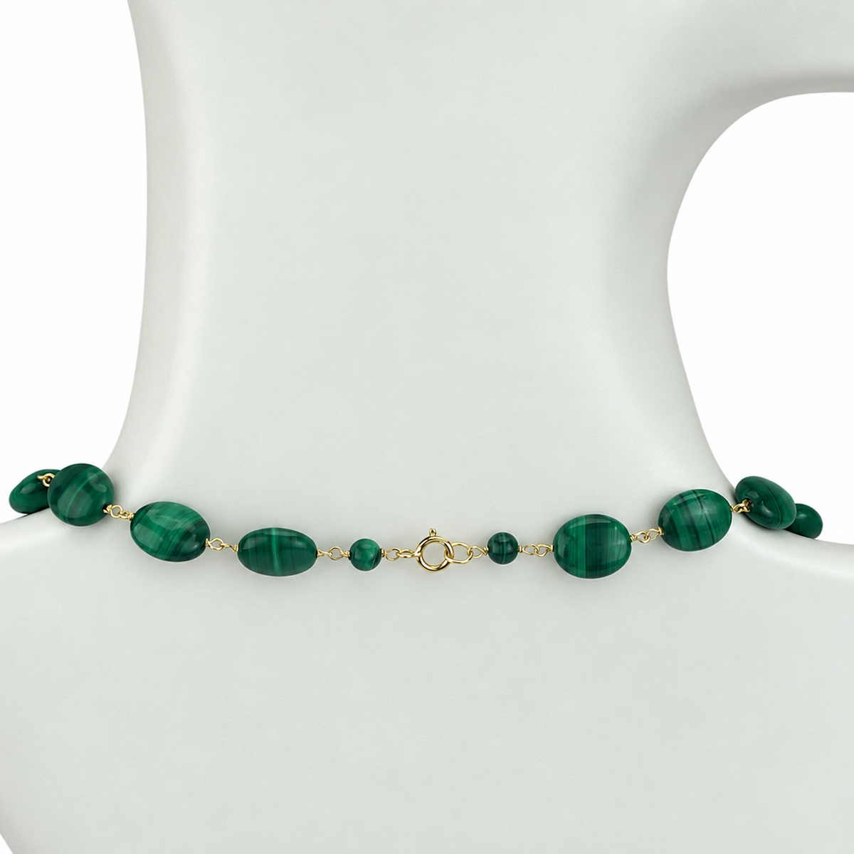 14k Malachite Flat Oval Link Necklace