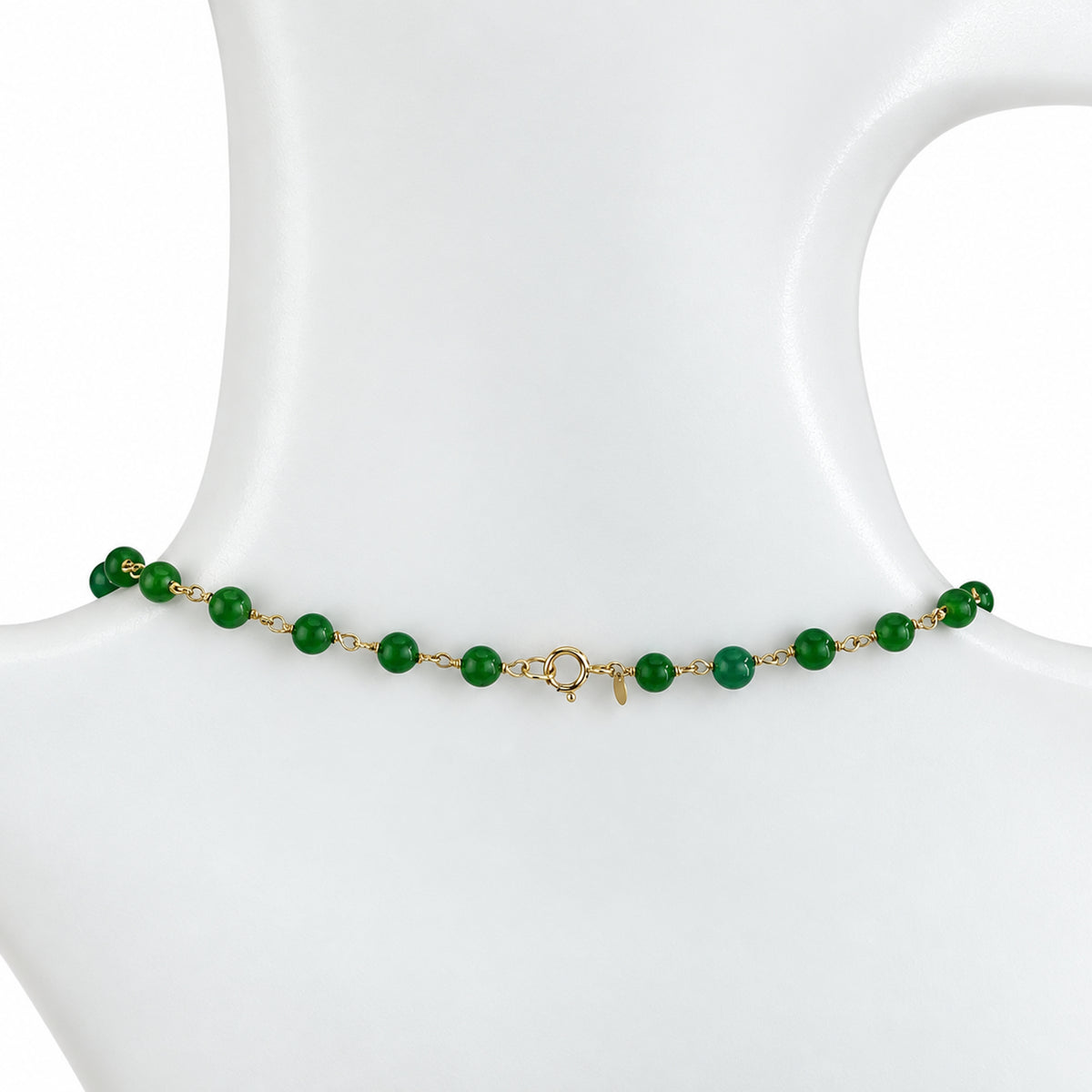 14k Dyed Green Jade Round Link Necklace