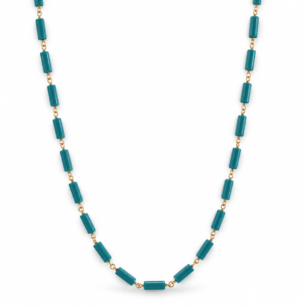 14k Turquoise Tube Link Necklace