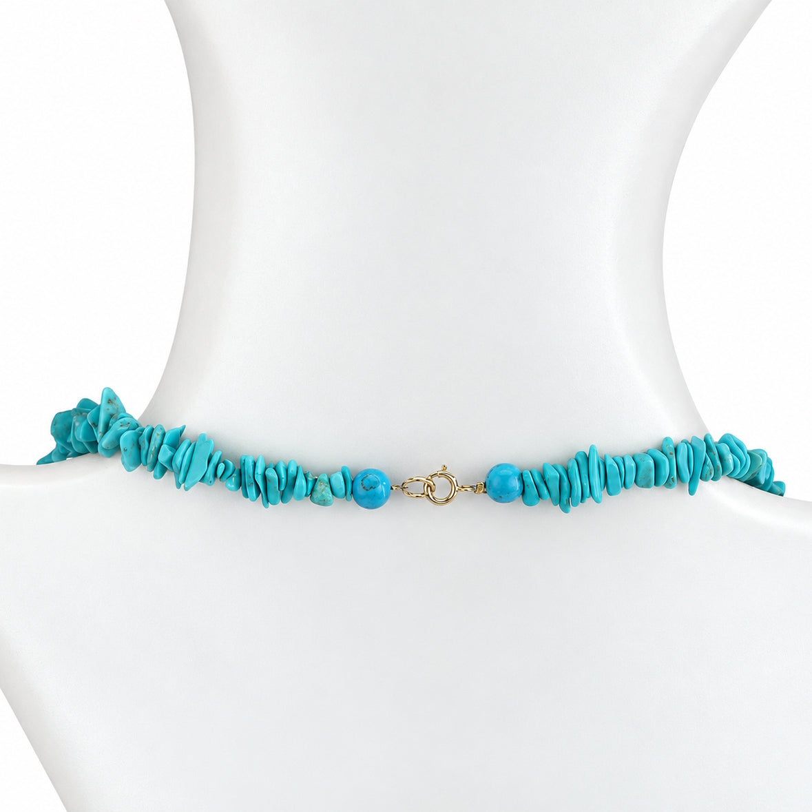 14k Stabilized Turquoise Chips Beads Station Necklace