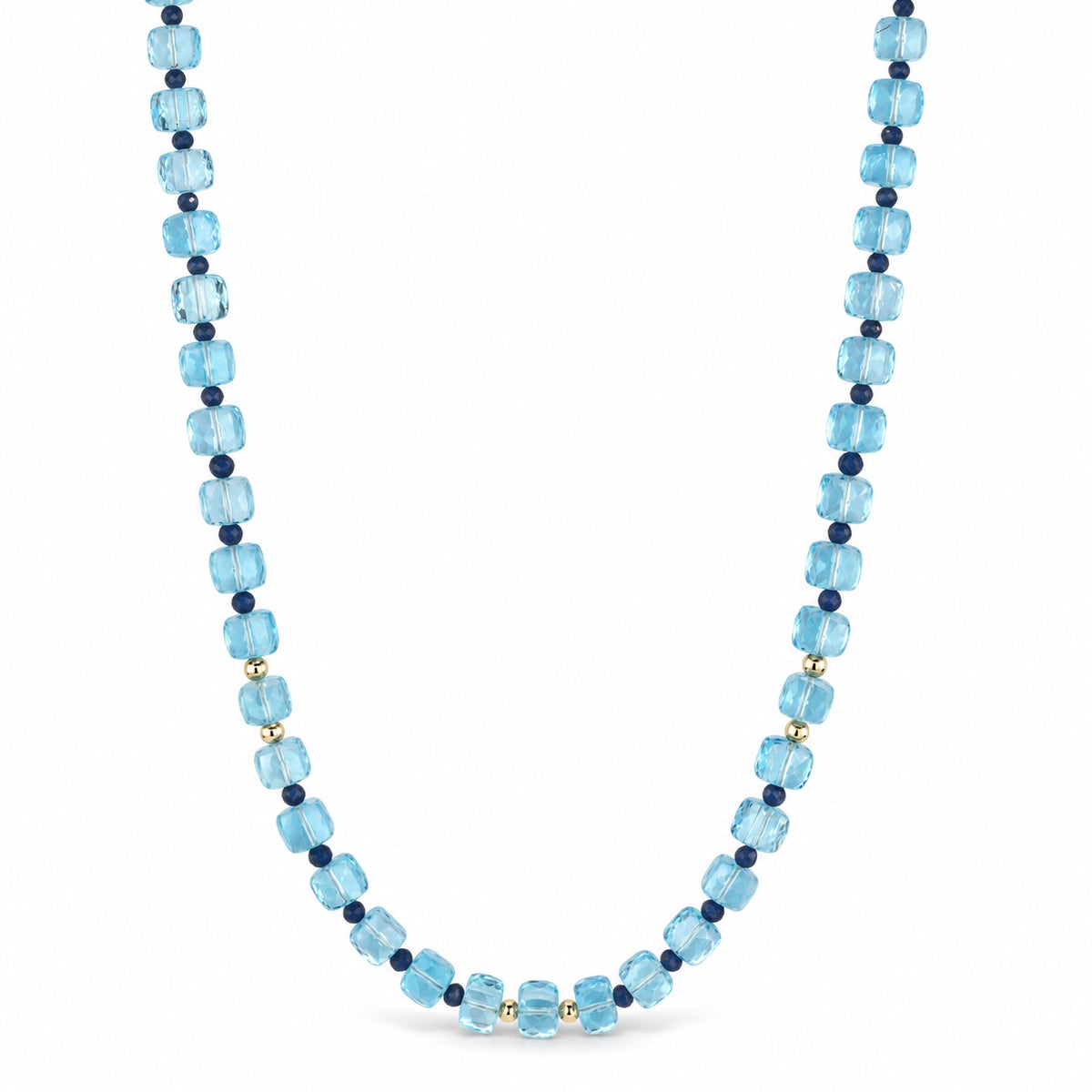 14k Blue Topaz & Blue Sapphire 1x1 Necklace