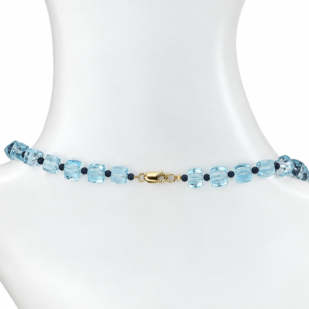 14k Blue Topaz & Blue Sapphire 1x1 Necklace
