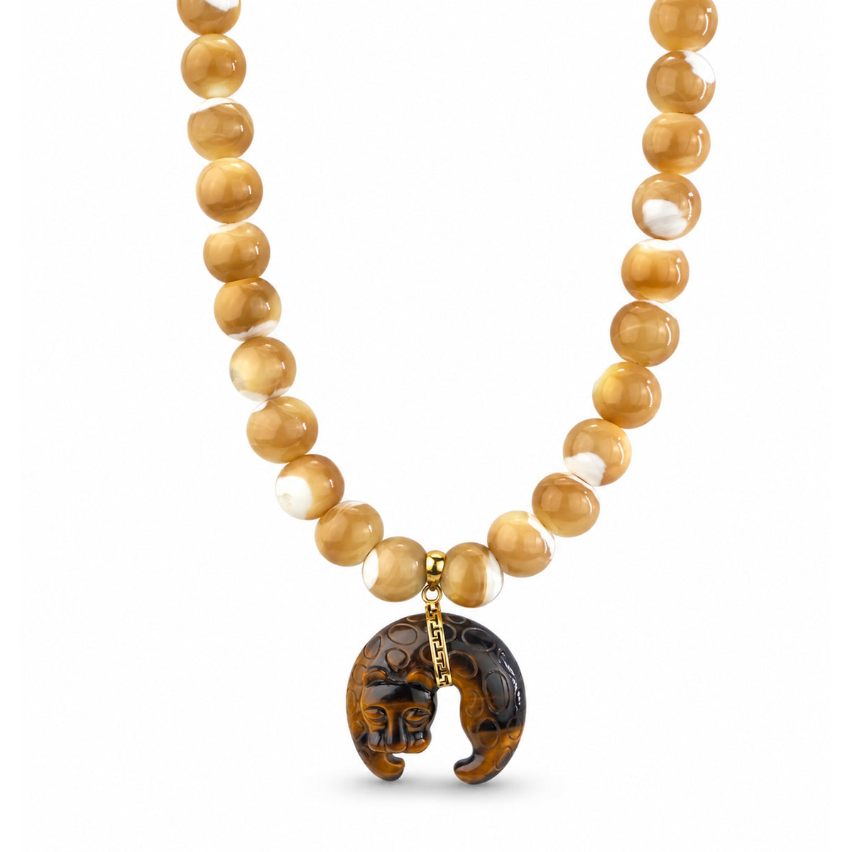 14k Natural Mother of Pearl & Tiger Eye Leopard Pendant Choker