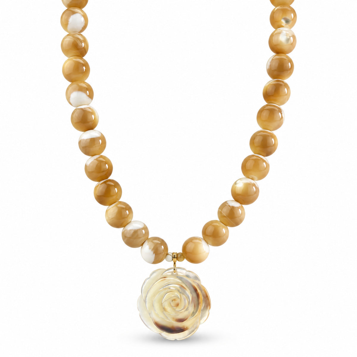14k Natural Mother of Pearl with Shell Flower Choker Necklace