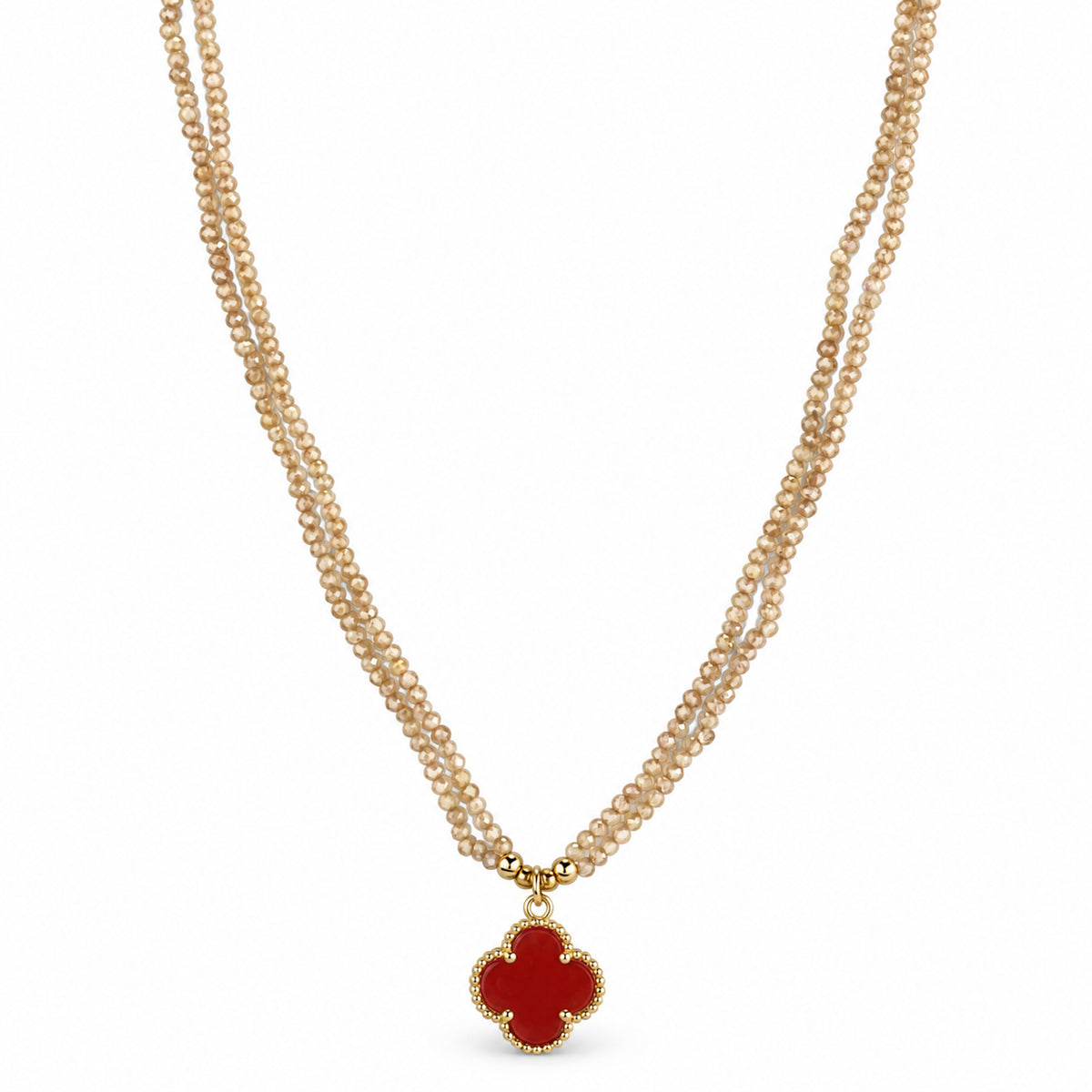 14k Multi Gemstone Clover Pendant 2 Row Necklace