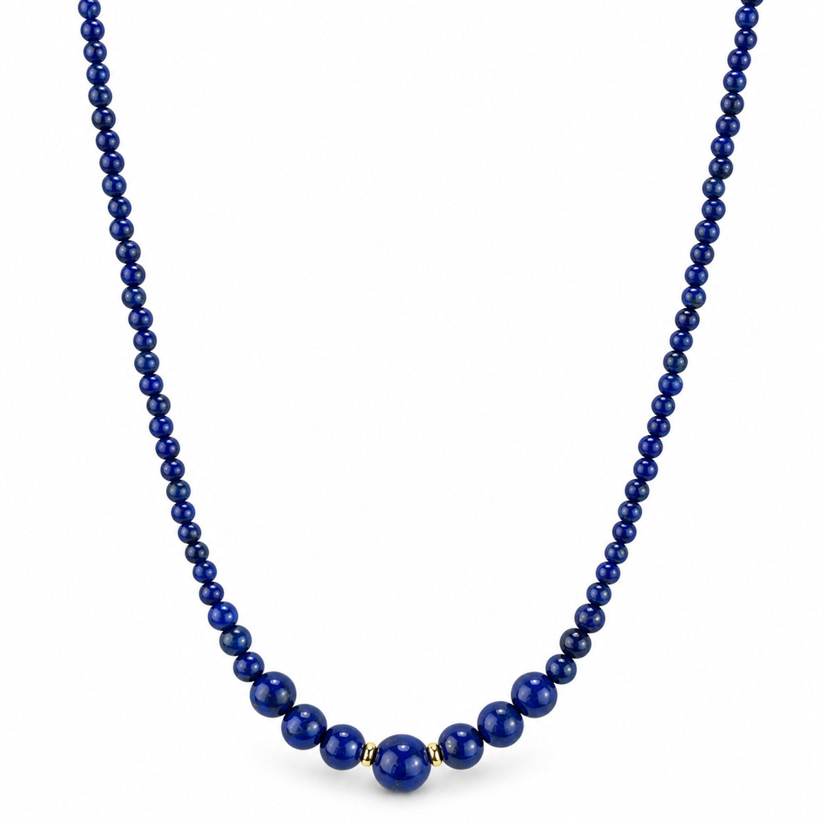 14k Lapis Graduated Ball Gold Roundel Necklace