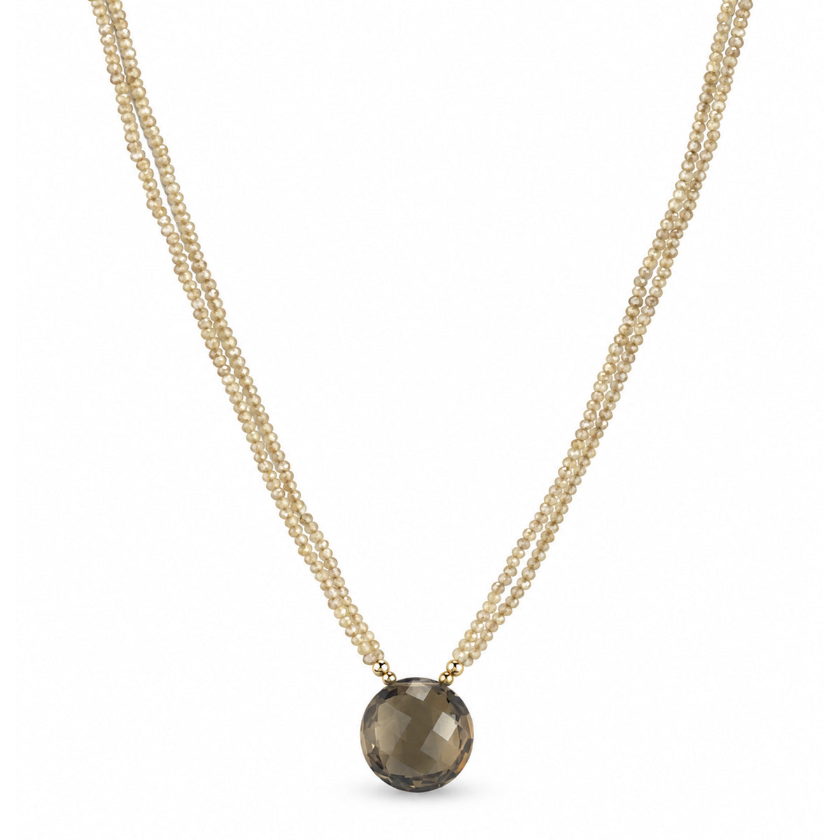 14k Brown Zircon Moky Quartz 2 Row Necklace
