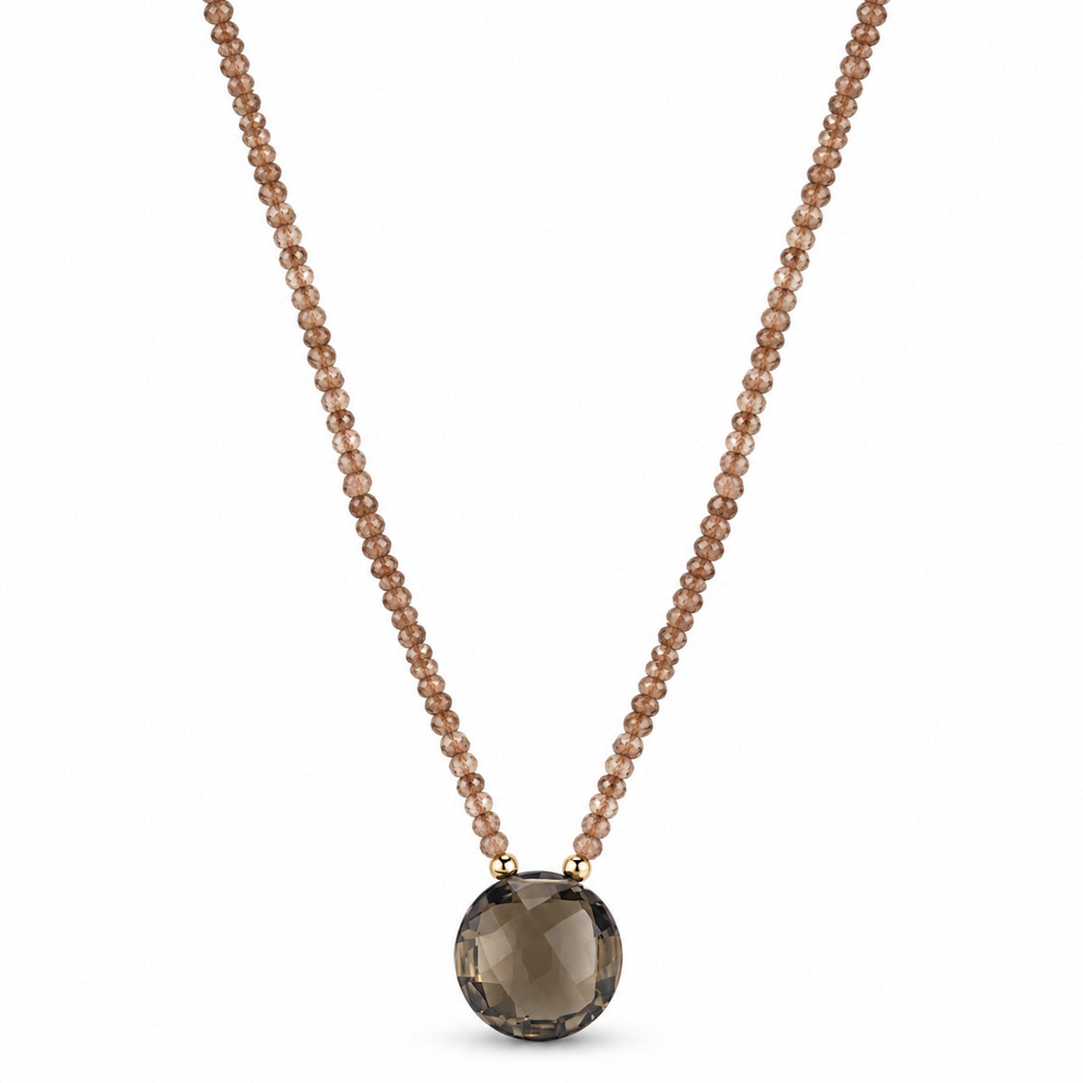 14k Andalusite Smoky Quartz Coin Pendant Necklace