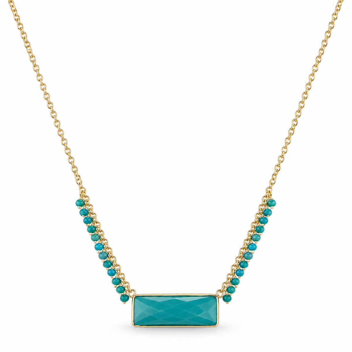 14k Turquoise Faceted or Smooth Rectangle Center Cluster Necklace