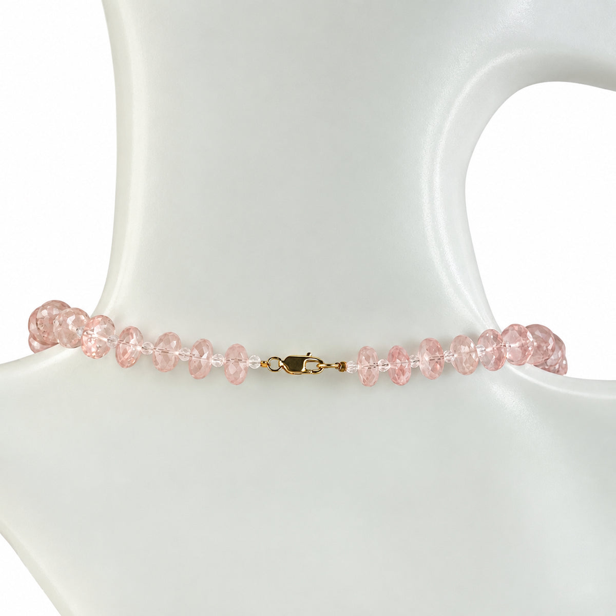 14k Rose Quartz 1X1 Gold Roundel Center Necklace