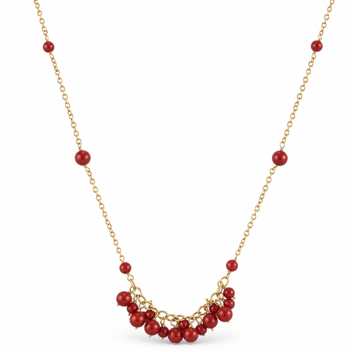 14k Dyed Red Coral Cluster Center Necklace