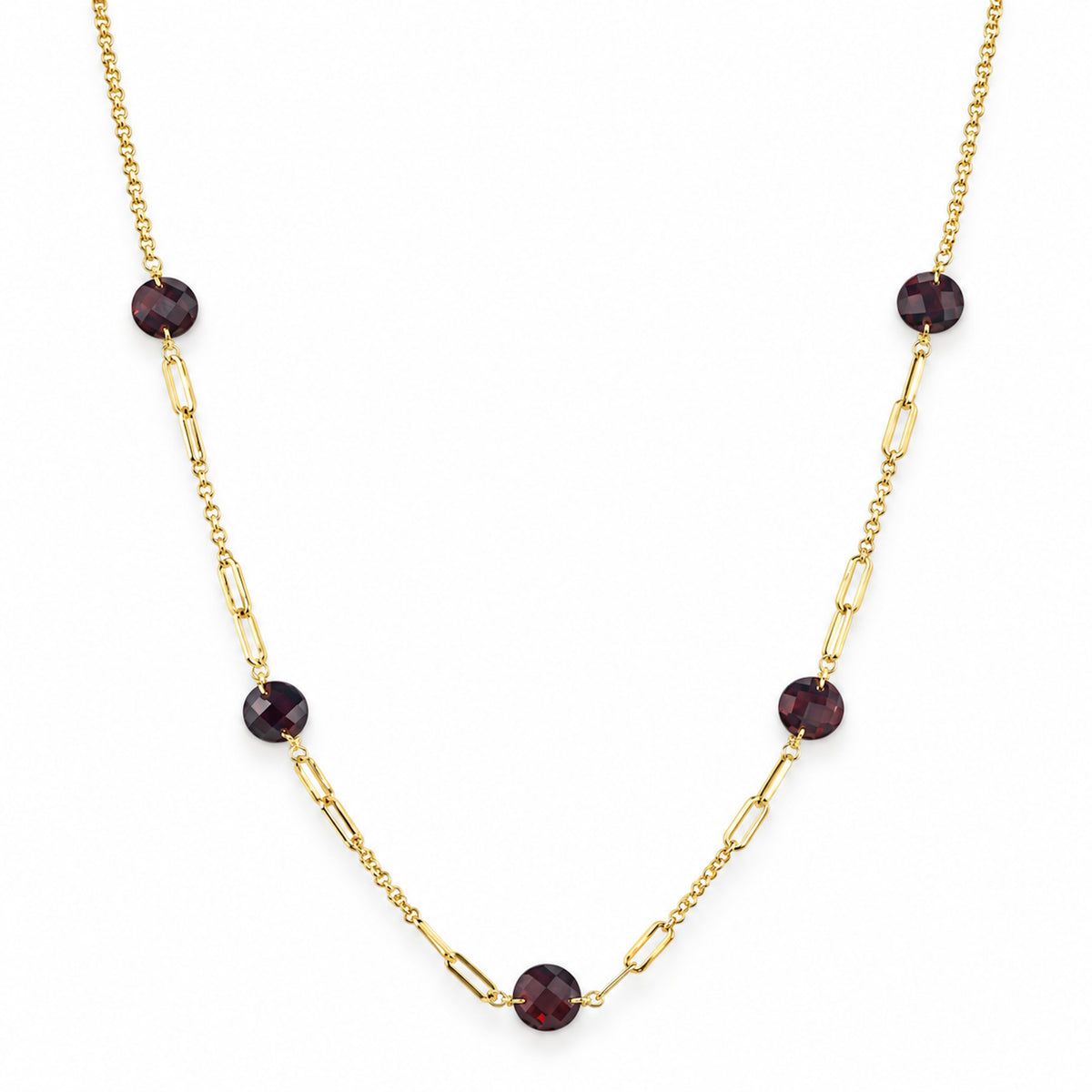 14k Black Onyx or Garnet Paperclip Fancy Station Necklace