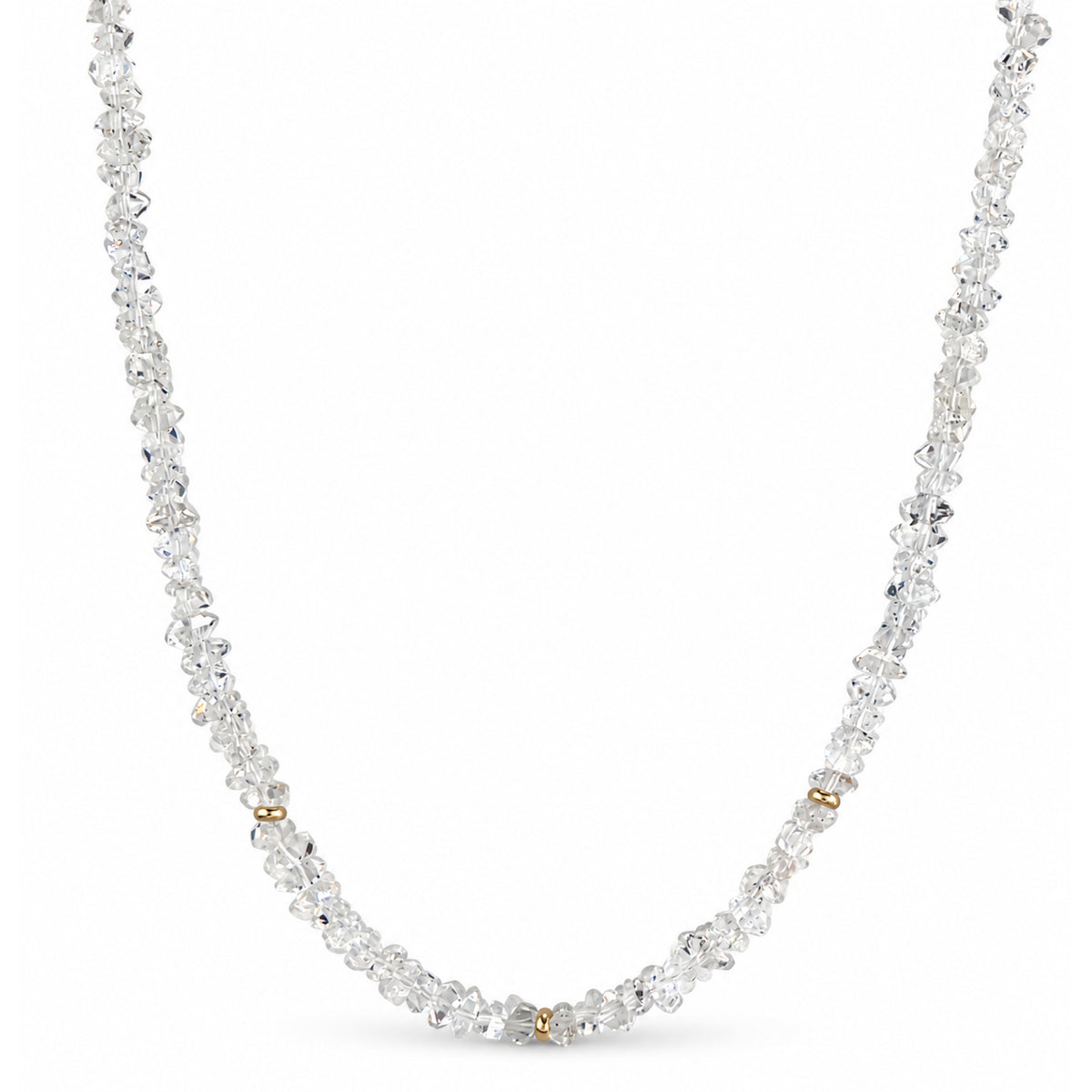 14k Herkimer Diamond Quartz Gold Roundel Necklace