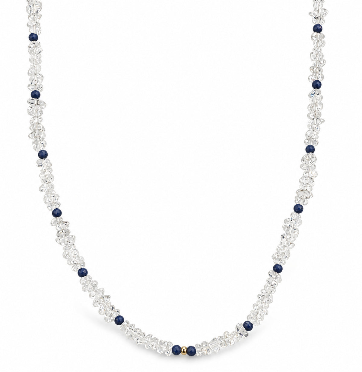 14k Herkimer Diamond Qz & Dyed Sapphire Dyed Emerald or Dyed Ruby Necklace