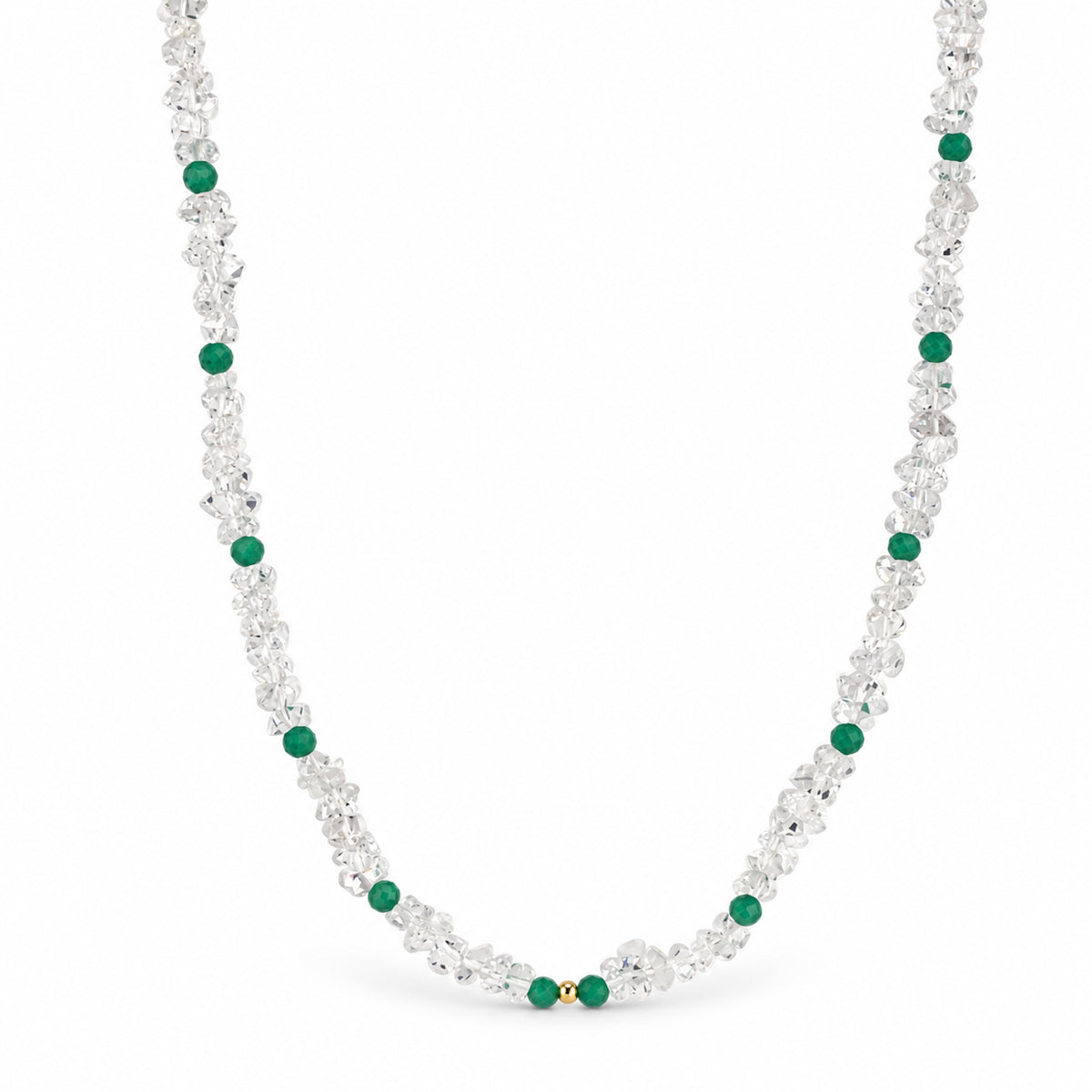 14k Herkimer Diamond Qz & Dyed Sapphire Dyed Emerald or Dyed Ruby Necklace