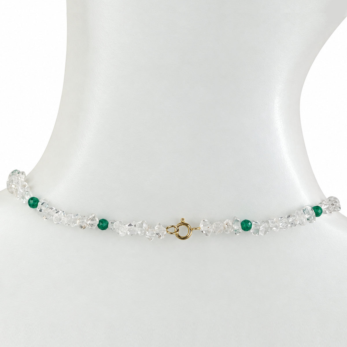 14k Herkimer Diamond Qz & Dyed Sapphire Dyed Emerald or Dyed Ruby Necklace