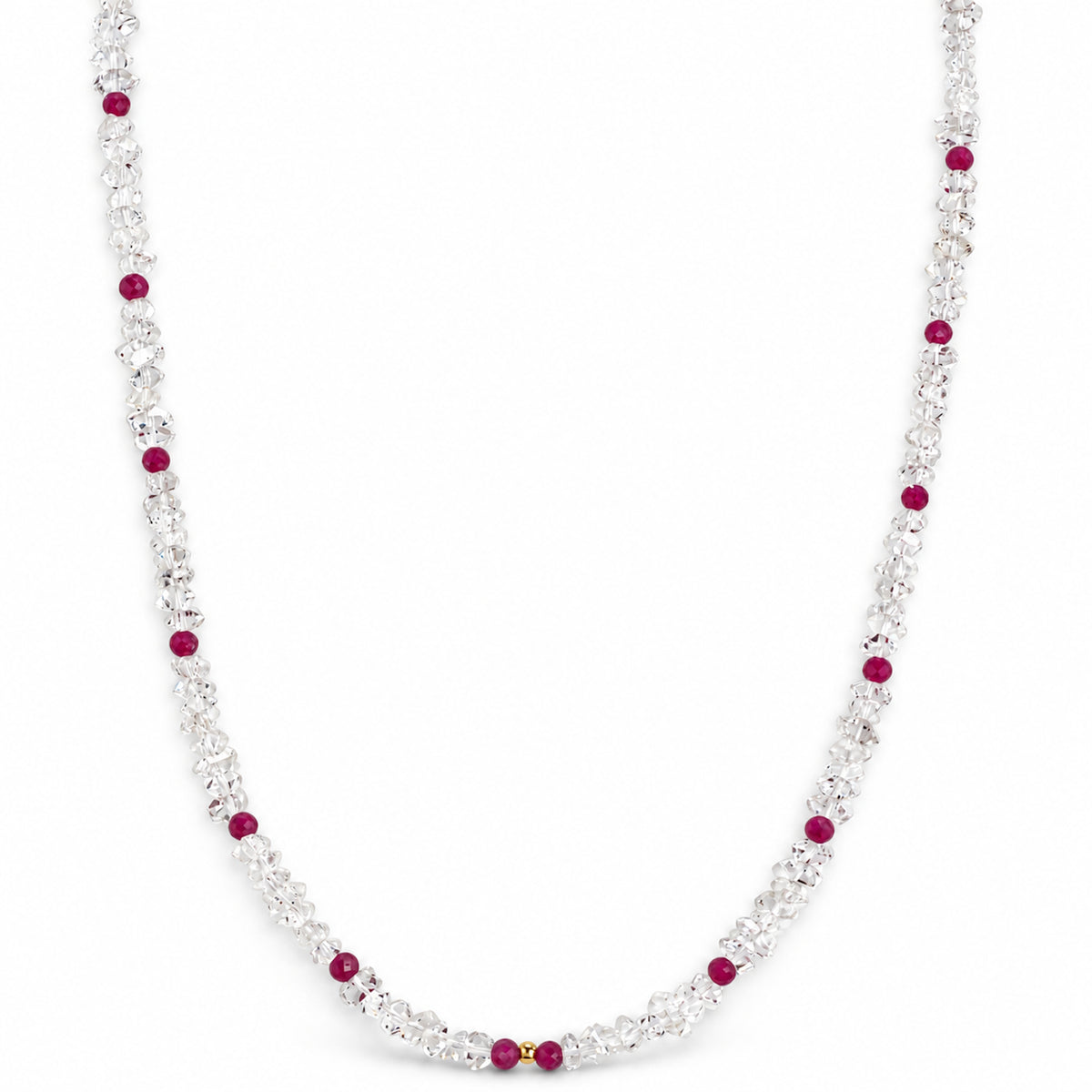 14k Herkimer Diamond Qz & Dyed Sapphire Dyed Emerald or Dyed Ruby Necklace