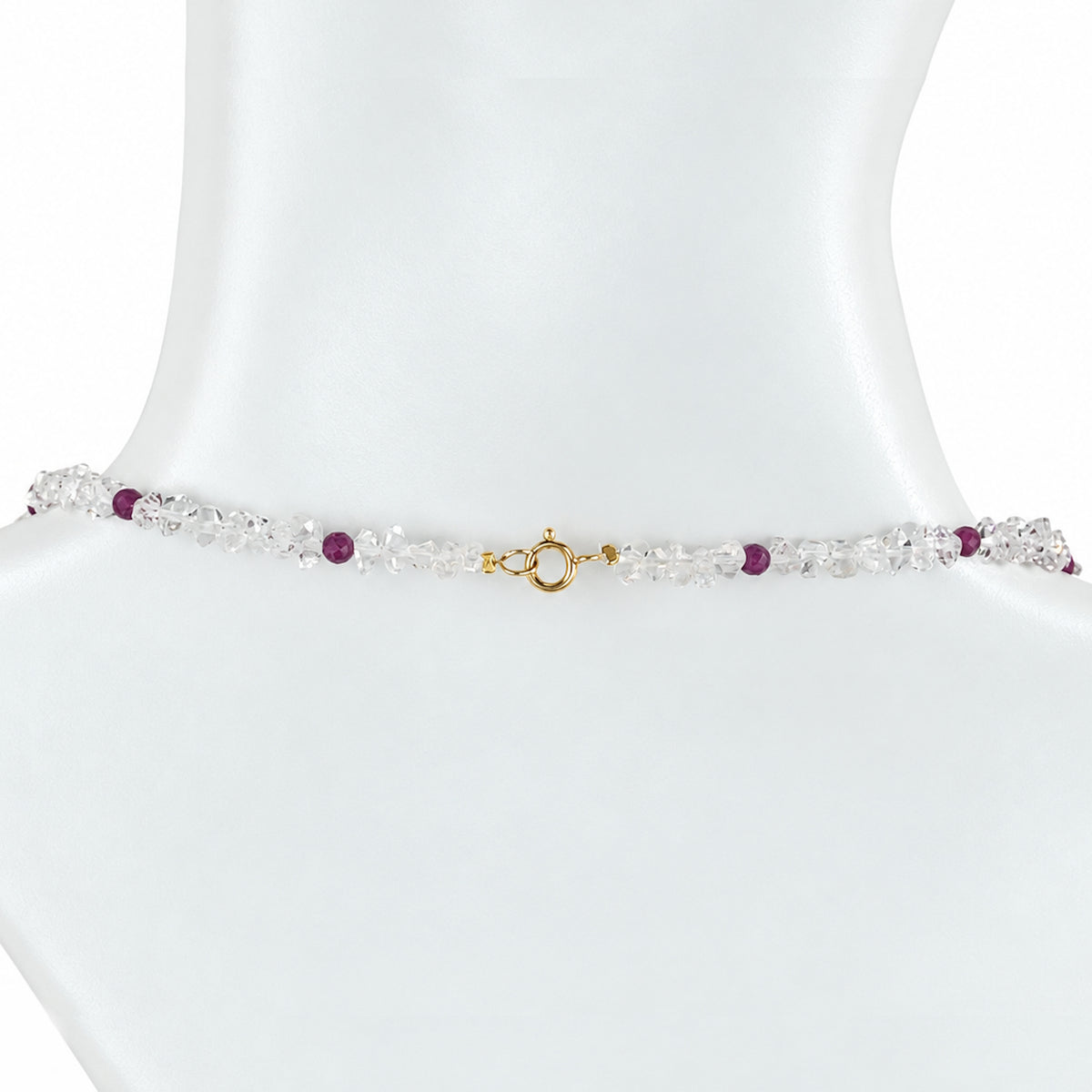 14k Herkimer Diamond Qz & Dyed Sapphire Dyed Emerald or Dyed Ruby Necklace