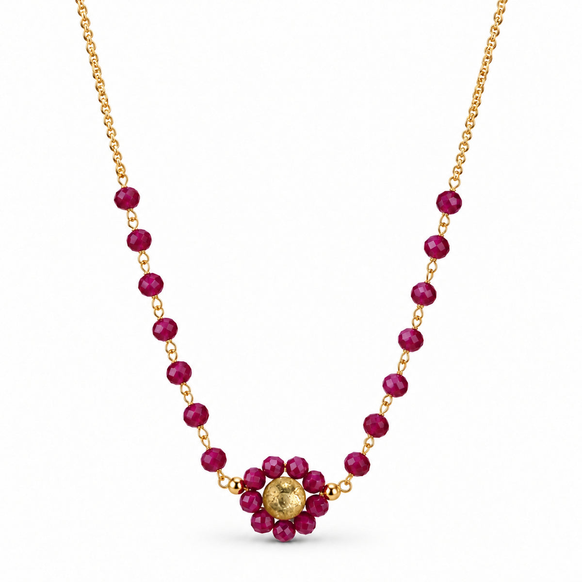 14k White Pearl Multi Gemstone Pearl Flower Center Link Front Necklace