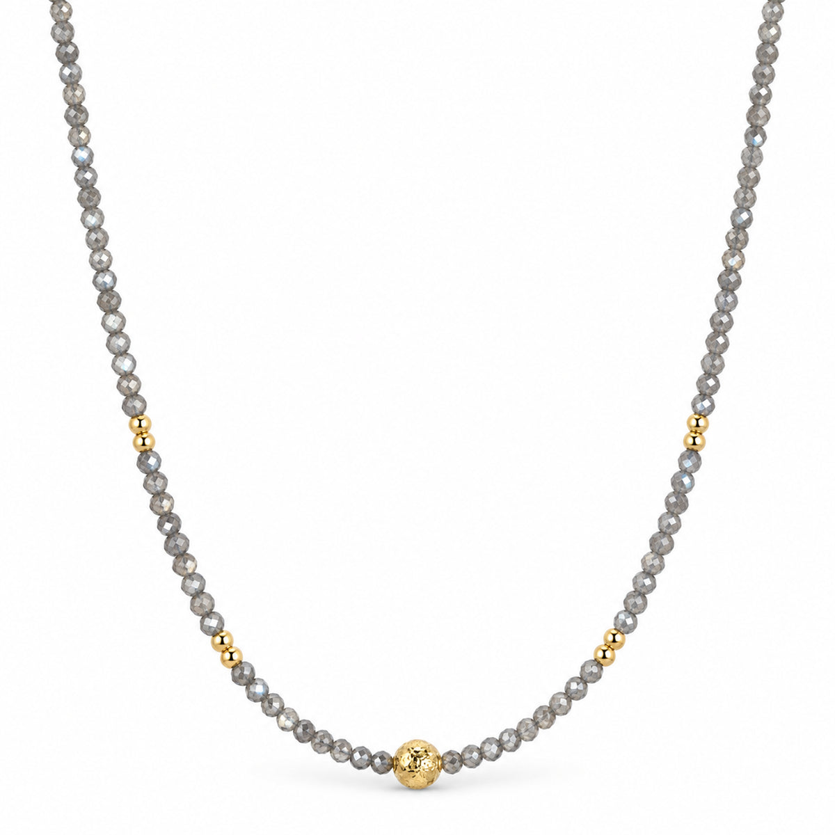 14k Multi Gemstone Glitter Ball Center Gold Ball Station Necklace