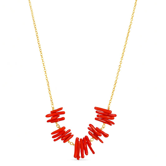 14k Dyed Coral Chips Necklace