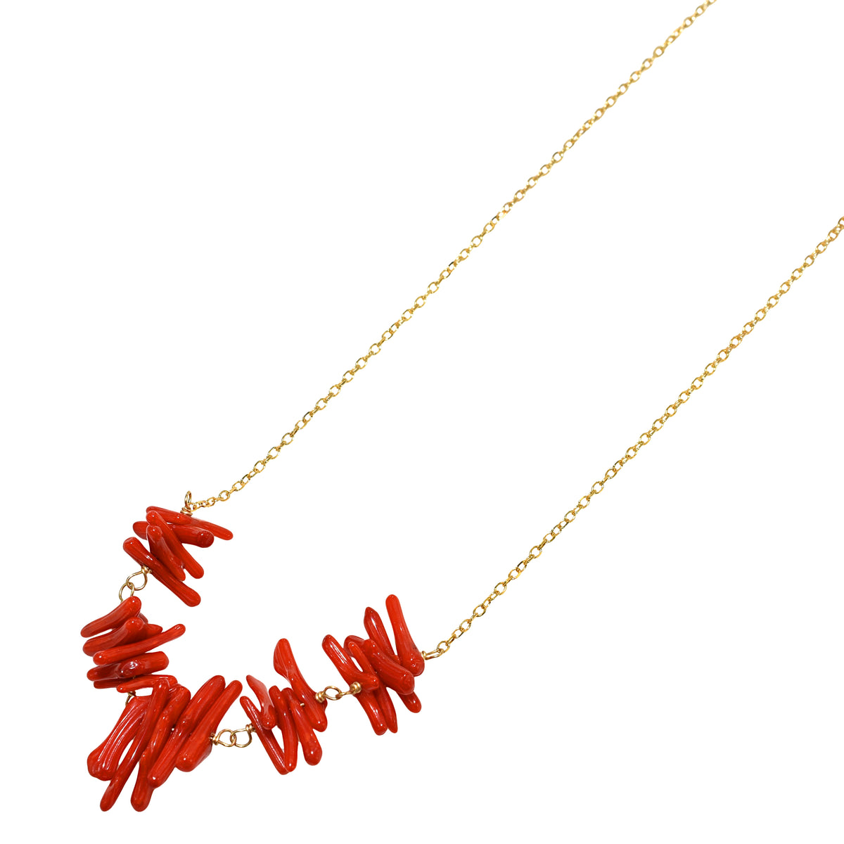 14k Dyed Coral Chips Necklace