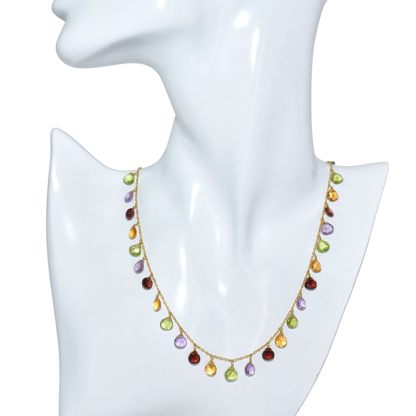 14k Multi Gems Bead Gold Chain Necklace