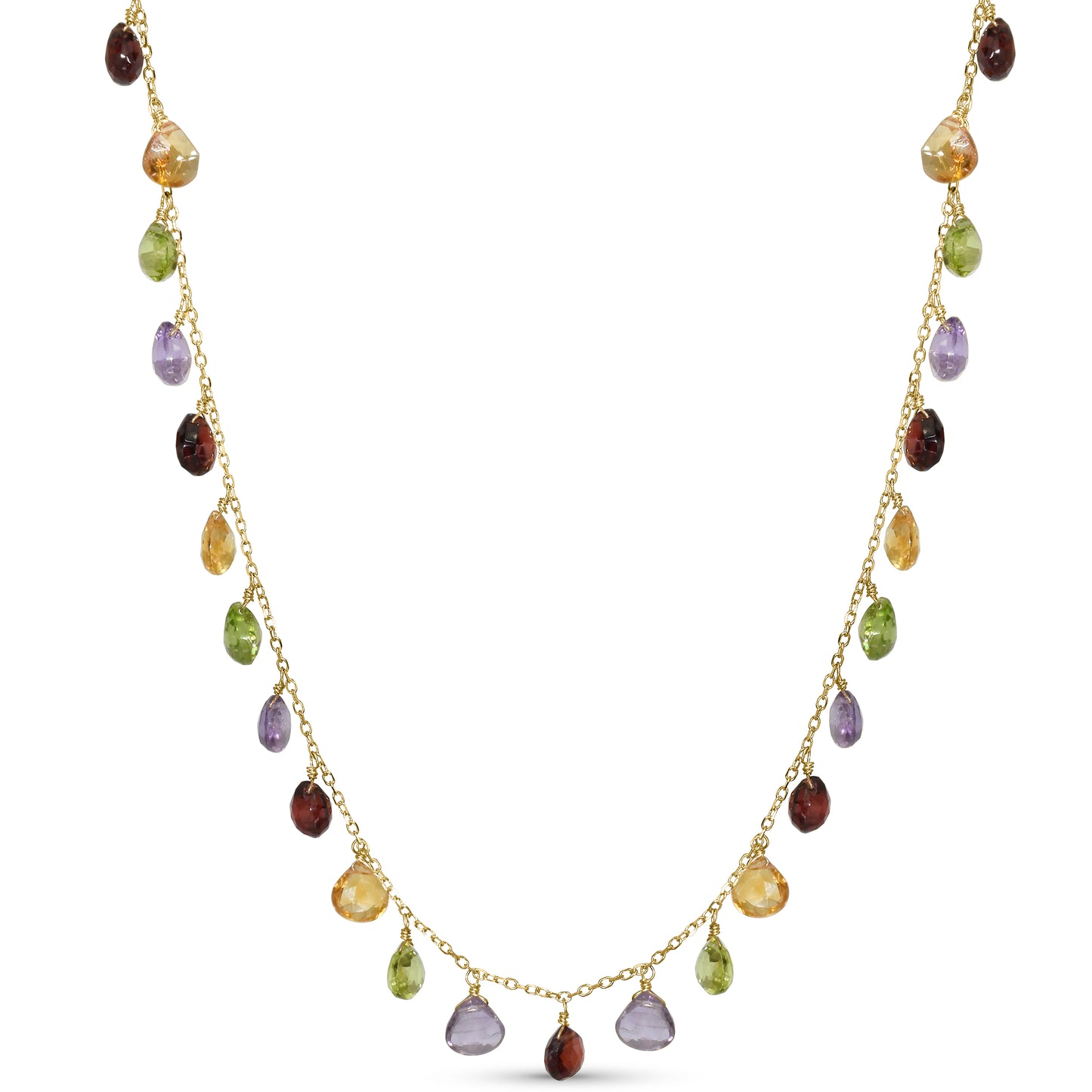 14k Multi Gems Bead Gold Chain Necklace