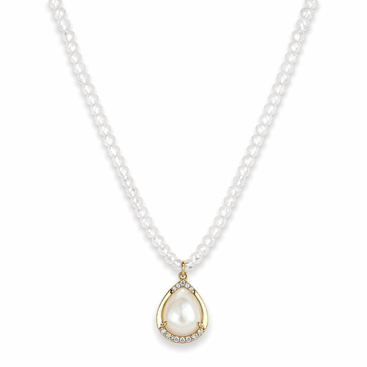 14k White Topaz & Mother of Pearl Fancy Pear Pendant Necklace