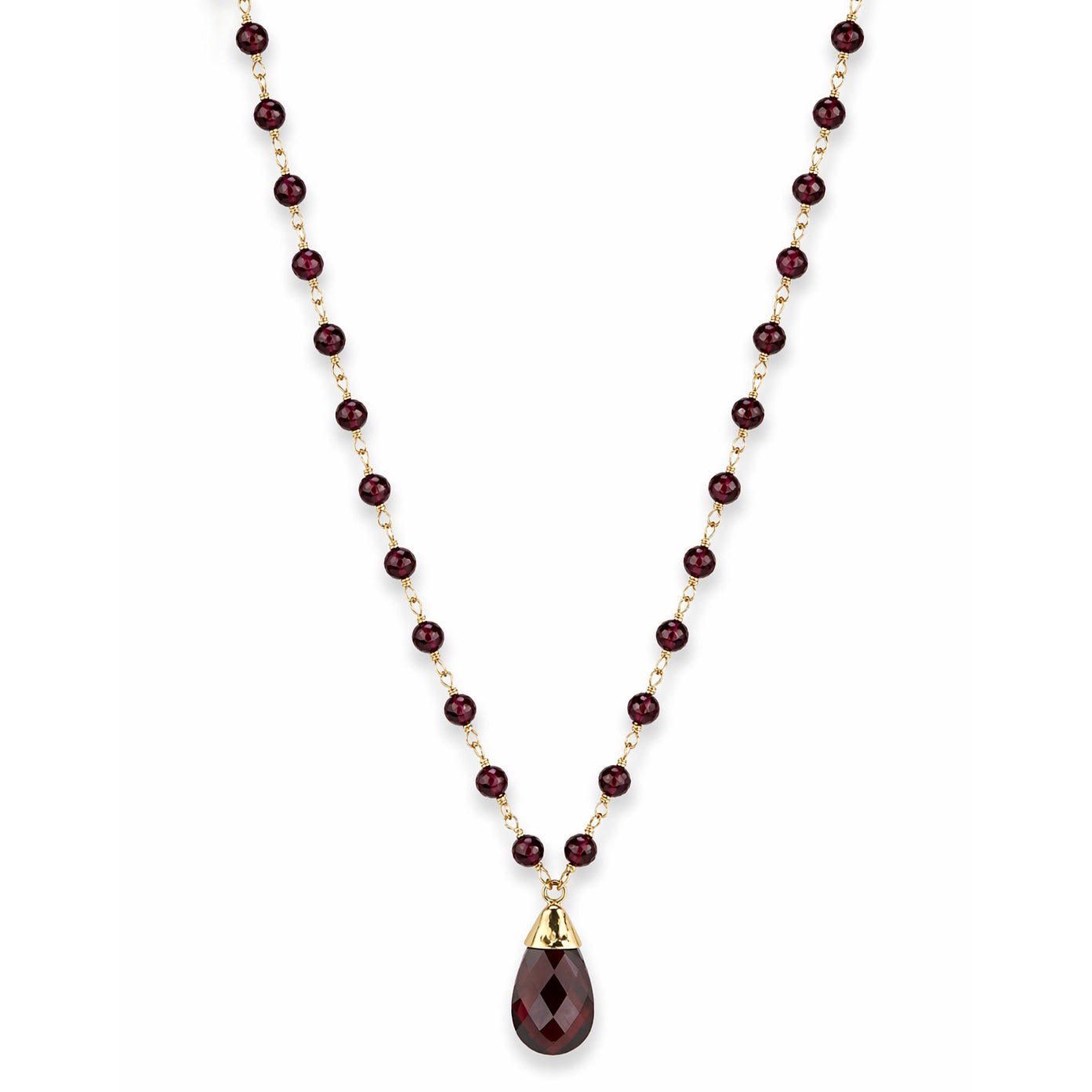 14k Garnet Link with Pear Shape Pendant Necklace