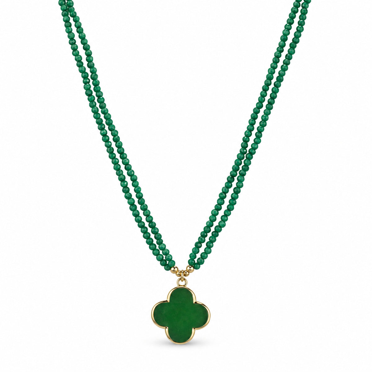 14k Multi Gemstone Clover Pendant 2 Row Necklace