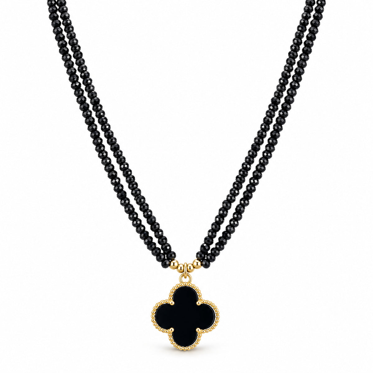 14k Multi Gemstone Clover Pendant 2 Row Necklace