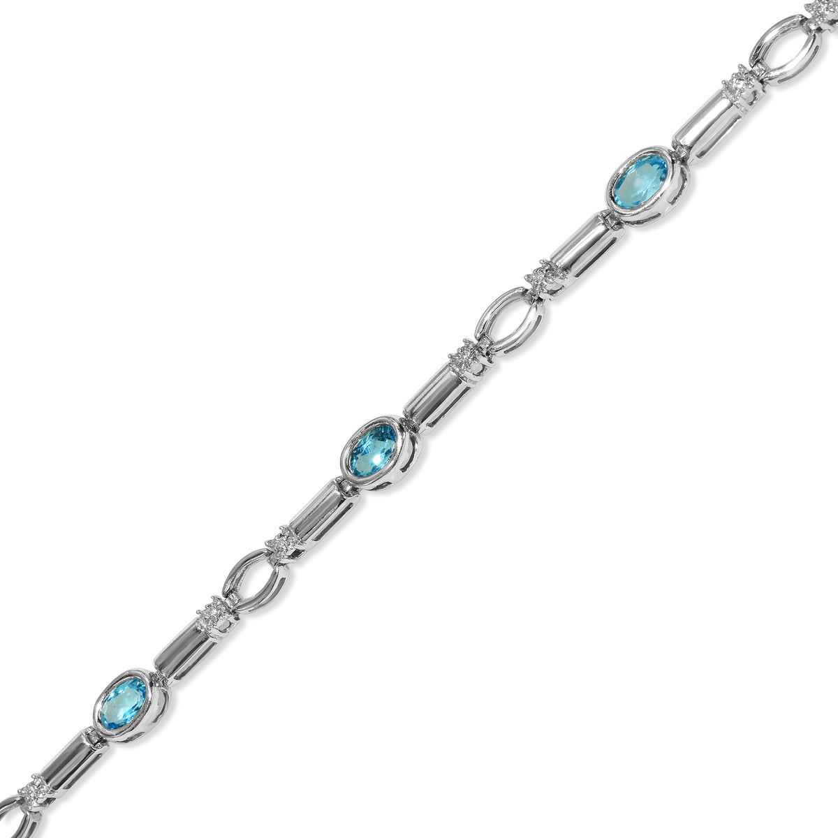 14k White Gold Blue Topaz Diamond Bracelet