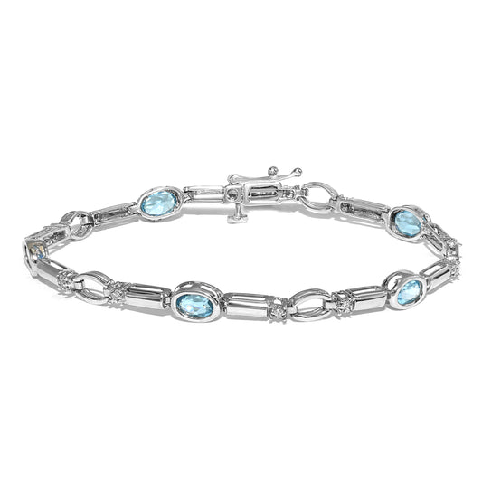 14k White Gold Blue Topaz Diamond Bracelet