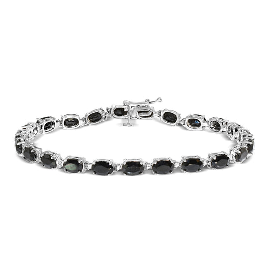14k White Gold Black Onyx Oval Link Bracelet