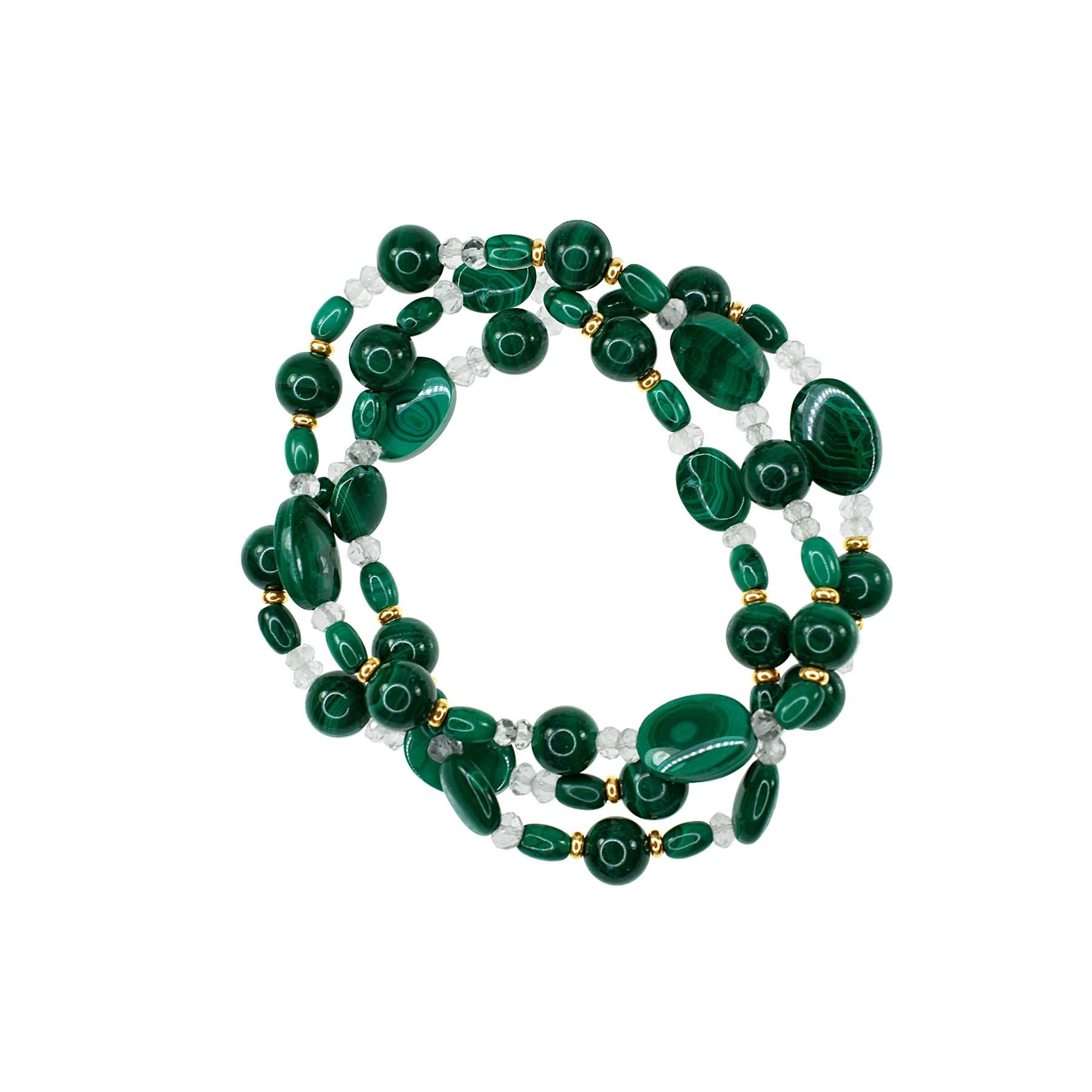 14k Malachite, Green Amethyst 3 Row Strech Bracelet