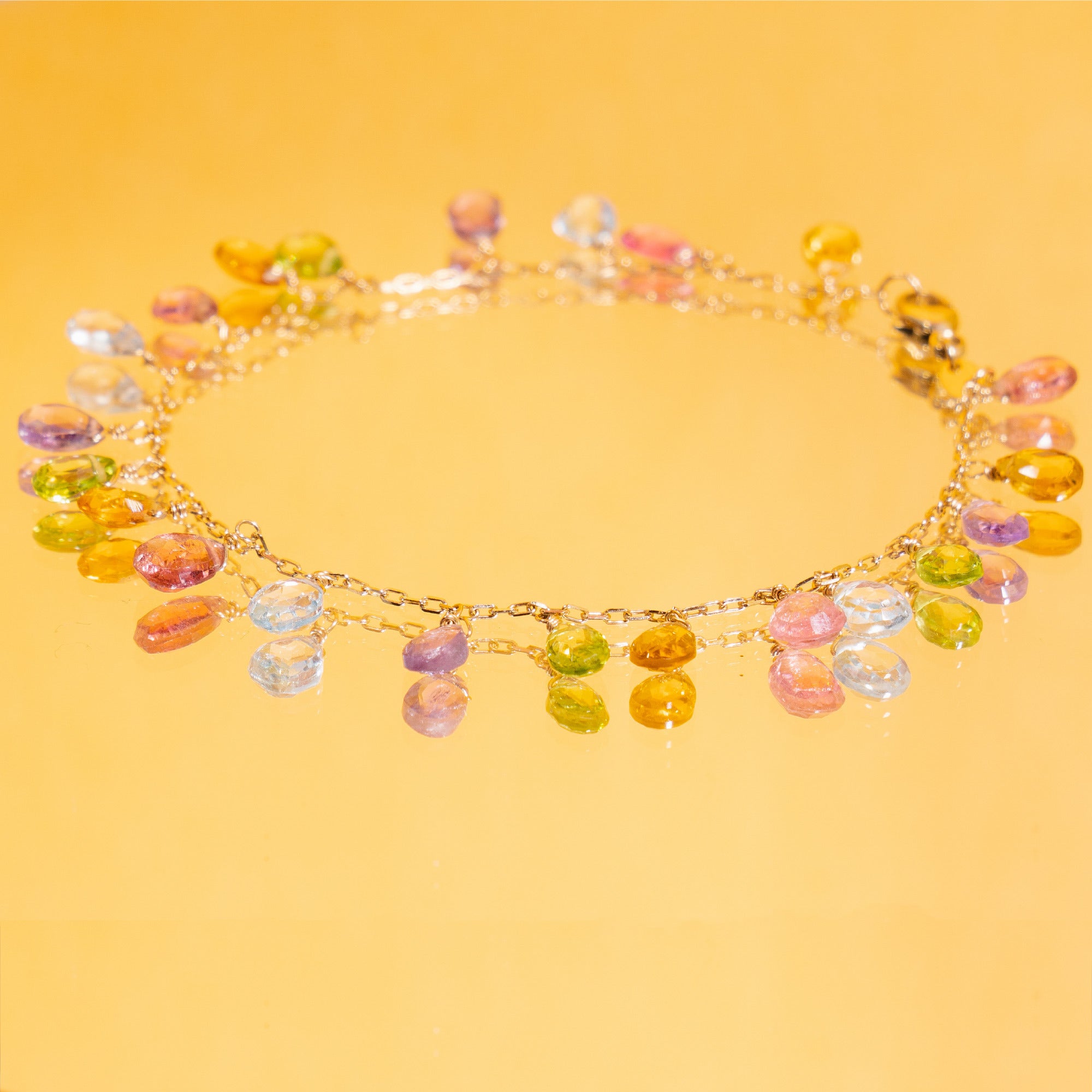 14k Garnet, Citrine, Peridot, Amethyst, and Blue Topaz Bracelet 6''