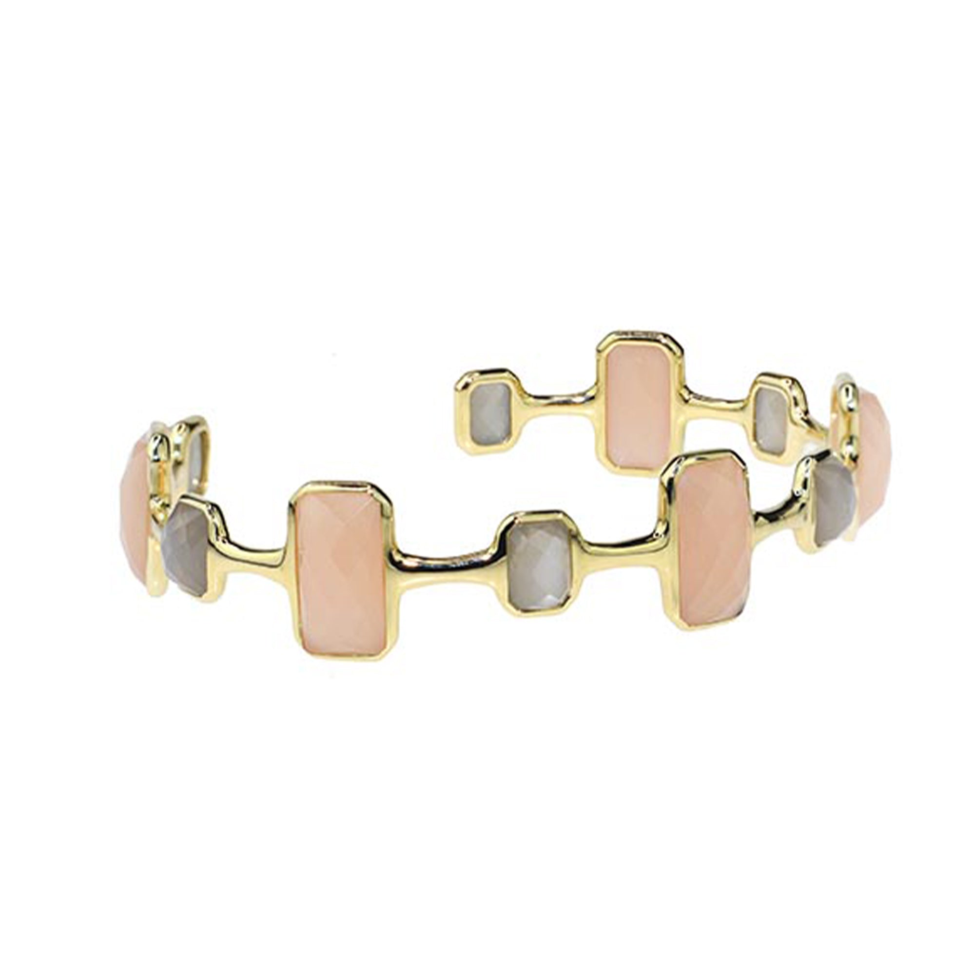 14k Pink Grey Moonstone Bezel 11-Station Cuff Bracelet