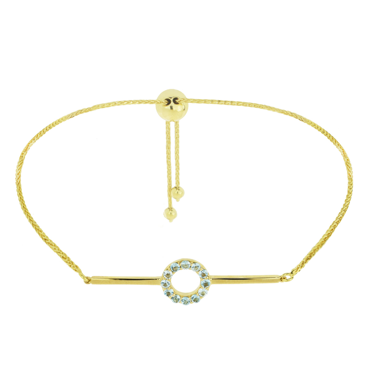 14k Swiss Blue Topaz Circle & Bar Adjustable 9.5"