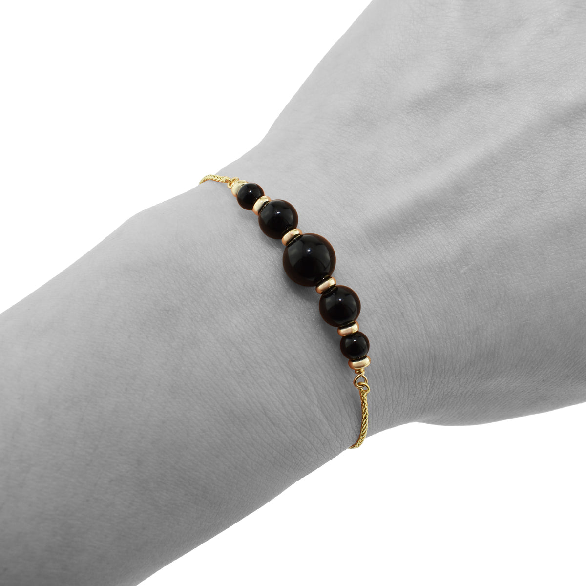 14k Adjustable Bracelet Black Onyx or Green Jade 9.75" Black Onyx