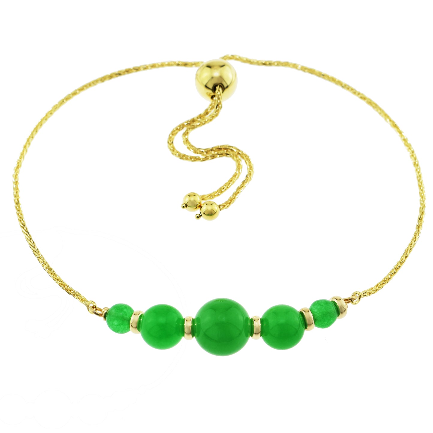 14k Adjustable Bracelet Black Onyx or Green Jade 9.75" Jade