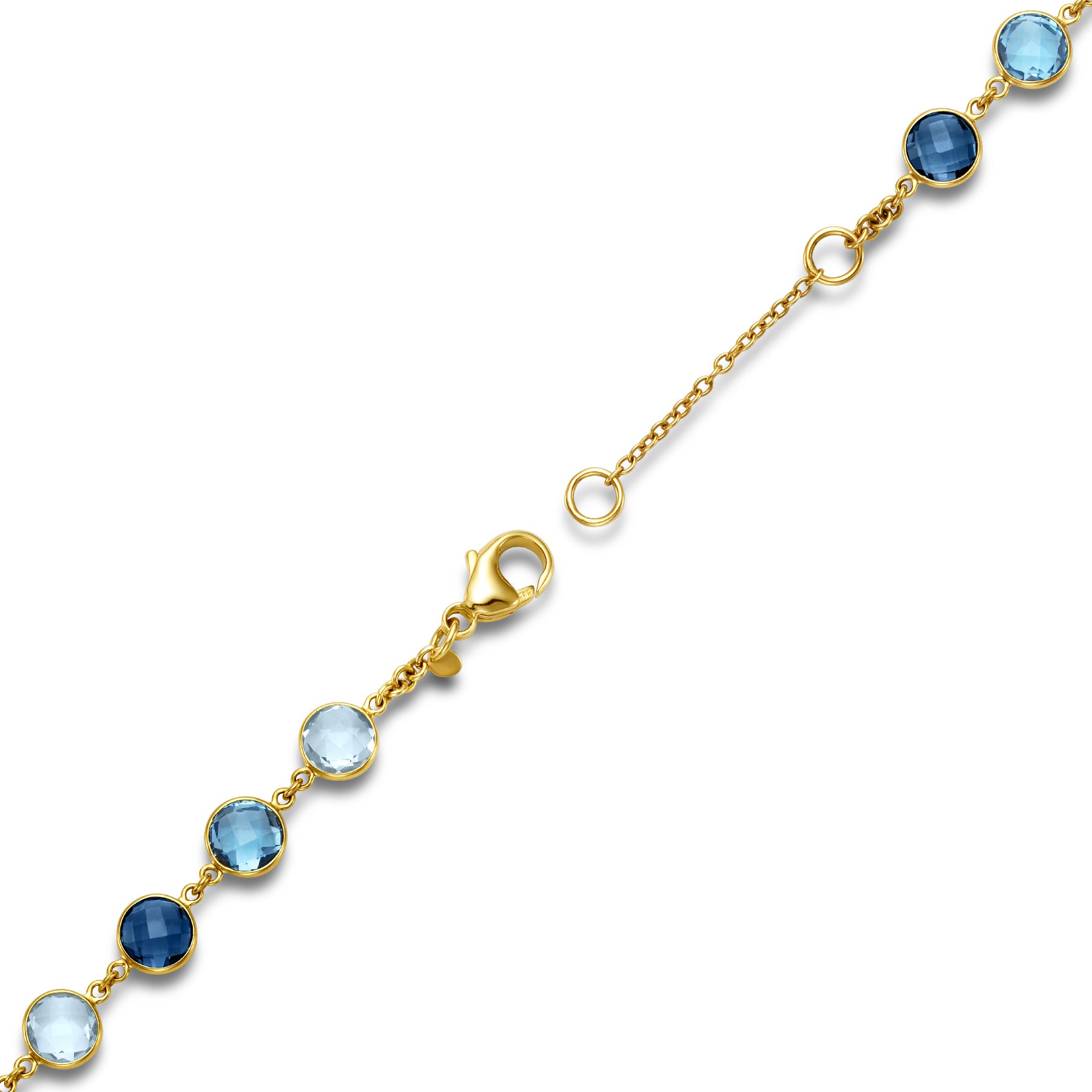 14k Multi-Color Blue Topaz 15" Link Bracelet 7.5"/8.5"