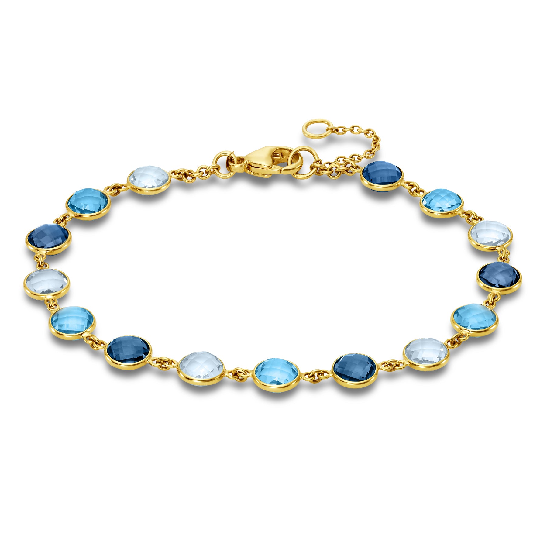 14k Multi-Color Blue Topaz 15" Link Bracelet 7.5"/8.5"