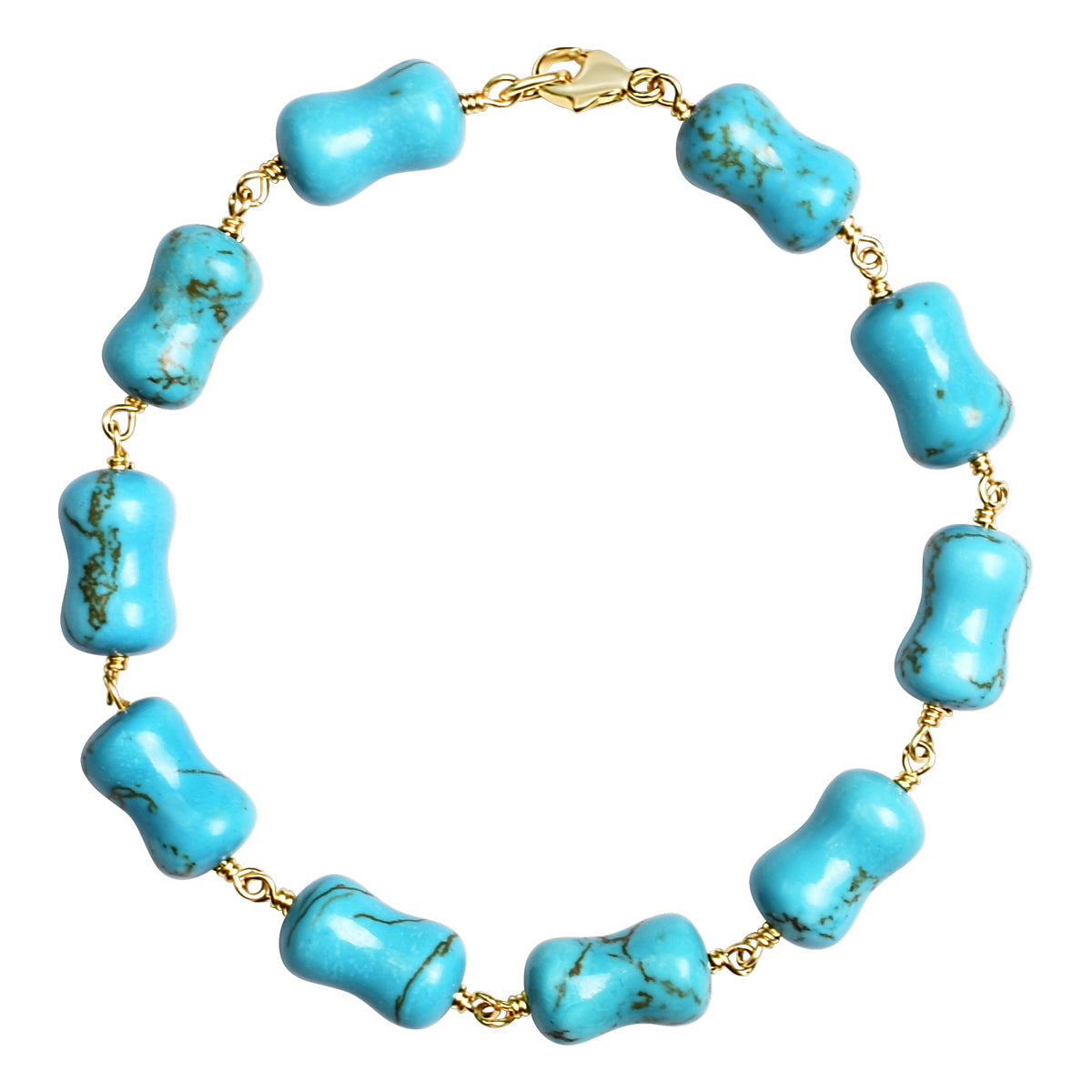 14k Turquoise Dog Bone Bracelet 7.75/8"